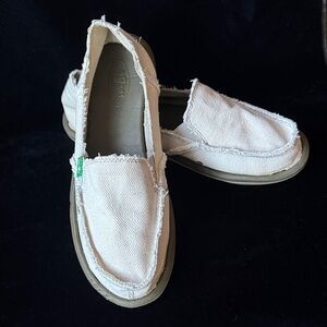 Sanuk White Canvas Slip-Ons